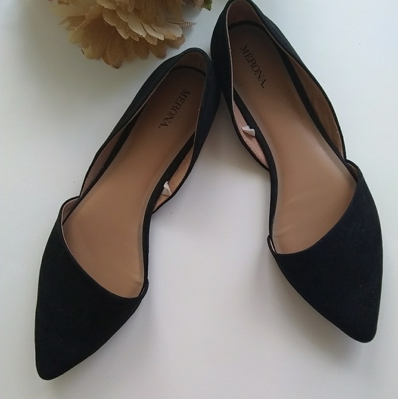 Merona Shoes - Black Faux Suede Pointed Toe Merona Flats Size 9